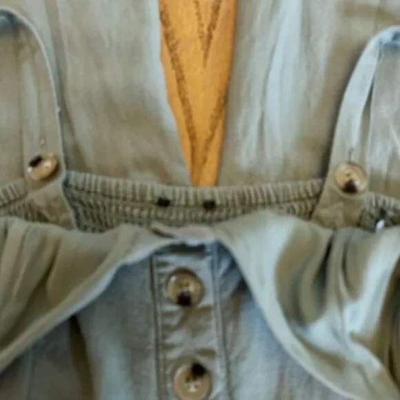 Lulus Small Sage‎ Green Striped Jumpsuit Wide Leg Button Front Adjustable Straps - Picture 11 of 16